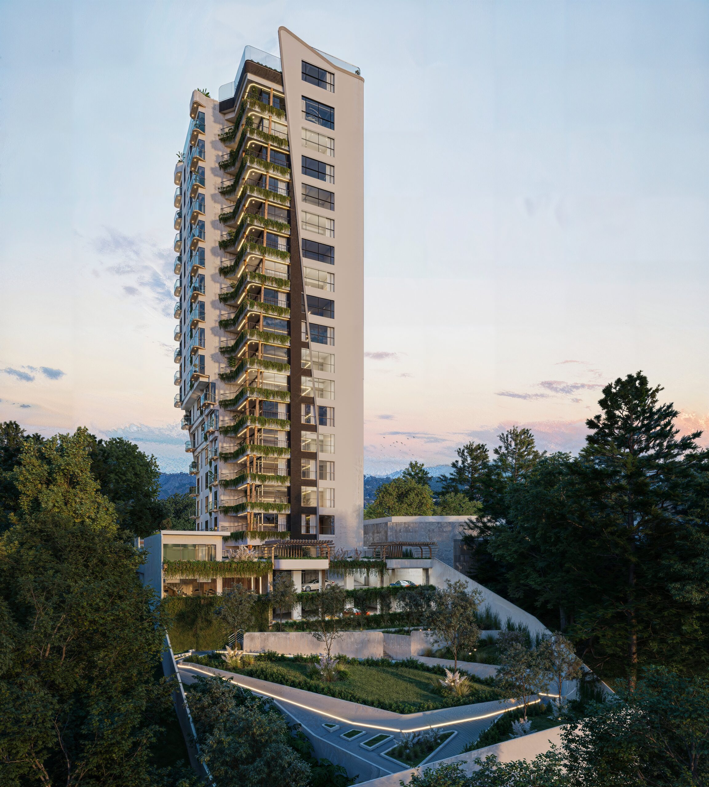 Edificio de apartamentos en zona exclusiva de la ciudad, enfoque en estética