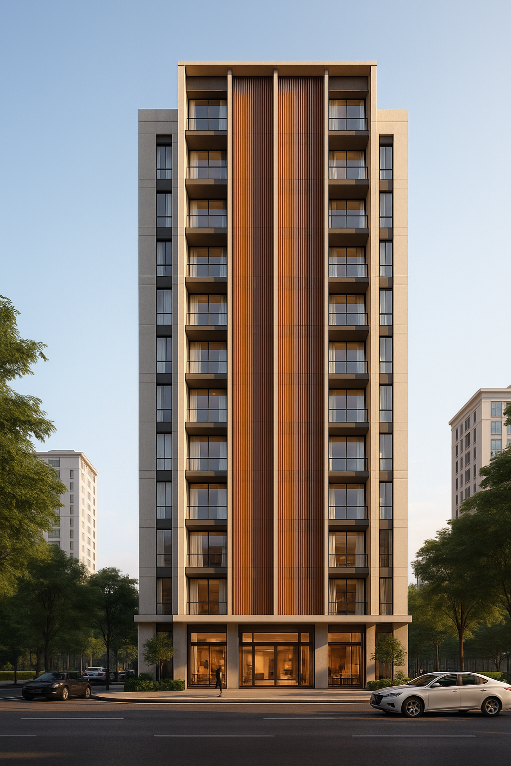 Visualización de proyecto de apartamentos en zona residencial de la ciudad